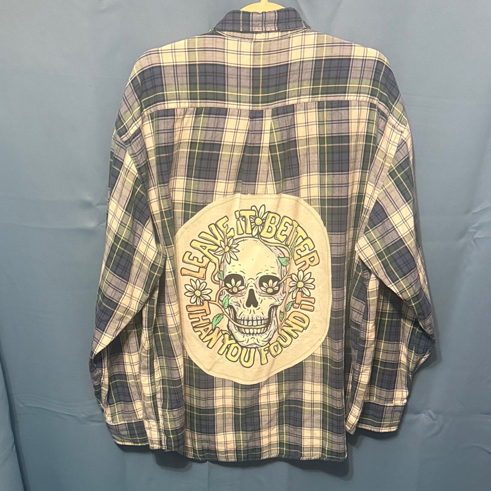 Repurposed Men’s XL Cabela's Blue and Green Plaid Shirt